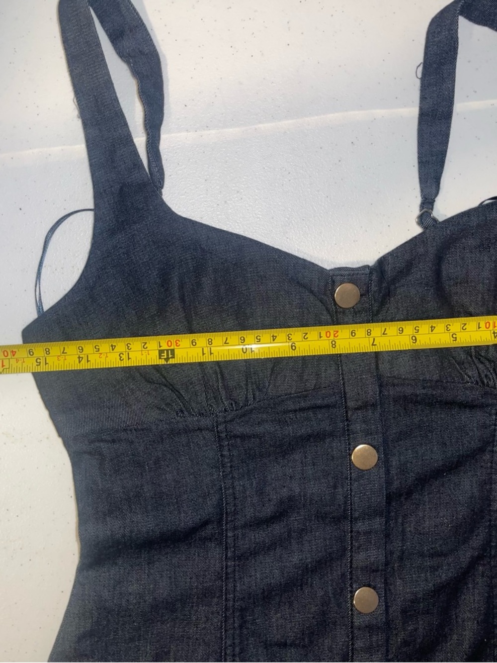 Zara Dark Indigo Button-Front Midi Body Fit Stretch Denim Dress M - Picture 5 of 7